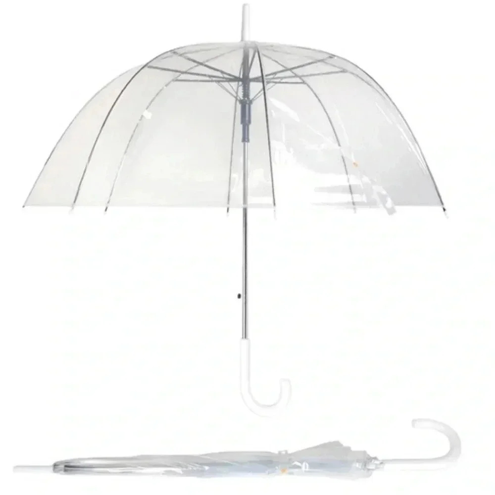 NWT Retro Clear See-Thru Bubble Dome Wind-Resistant Transparent Umbrella White